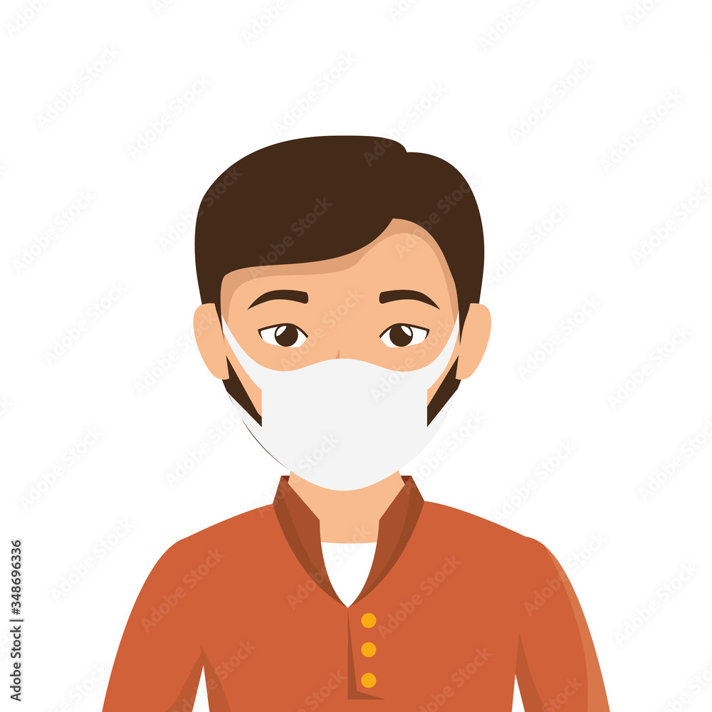 young man elegant using face mask isolated icon vector illustration design