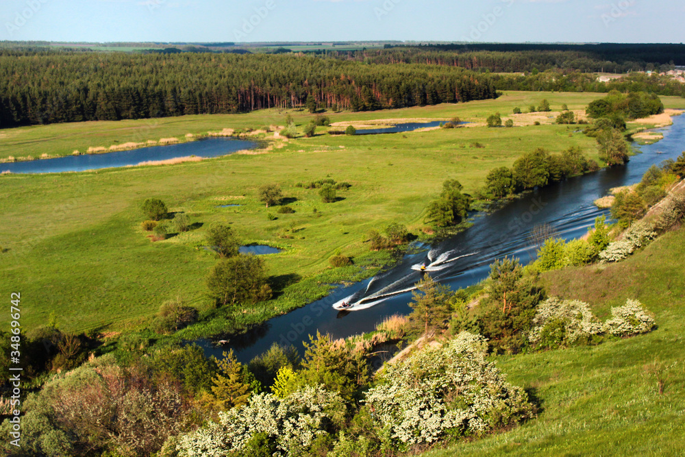 Seversky Donets river near Vovchansk, Eastern Ukraine. Beautiful springtime landscape.
