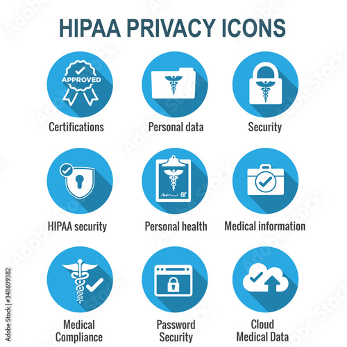 HIPAA Compliance icon set with hippa image involving medical privacy