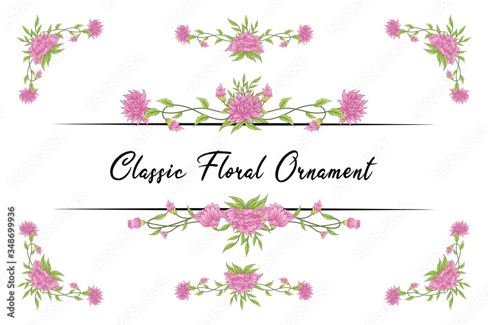 Floral Classic Vector Ornaments Vintage Wedding  frames Separator elements for Classic Vintage Wedding Invitation Hand Drawn Doodle