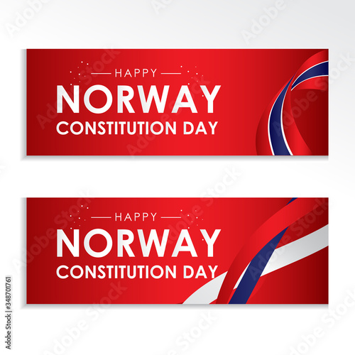 Norway Constitution Day With Ribbon and Flag Vector For Banner Print