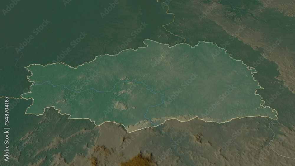 Kédougou, region with its capital, zoomed and extruded on the relief