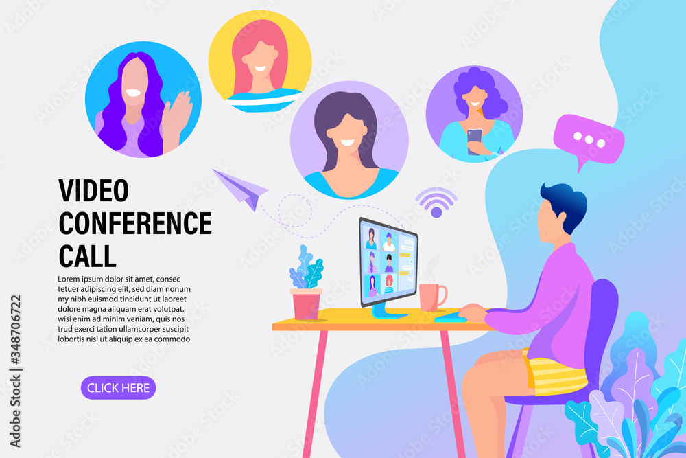 Online work from home meeting. Vector Illustrations flat design concept video conference. EPS10.