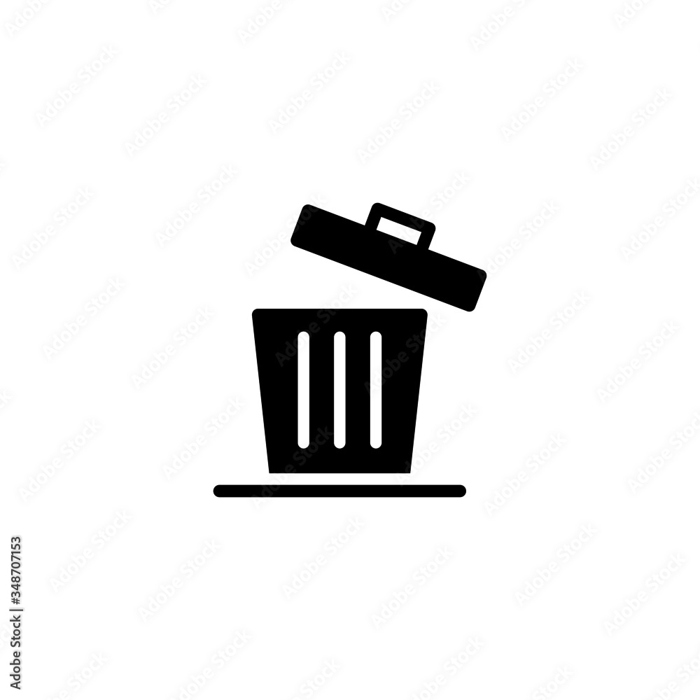 Trash can open vector icon in black solid flat design icon isolated on white background Trash can open vector icon in black solid flat design icon isolated on white background