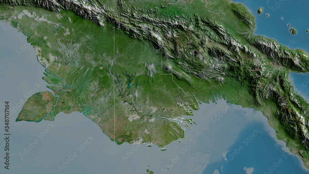 Western, Papua New Guinea - outlined. Satellite