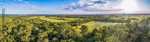 Fototapeta Naklejka Na Ścianę i Meble -  Scenic landscape of agricultural land and native trees on Mornington Peninsula, Victoria, Australia