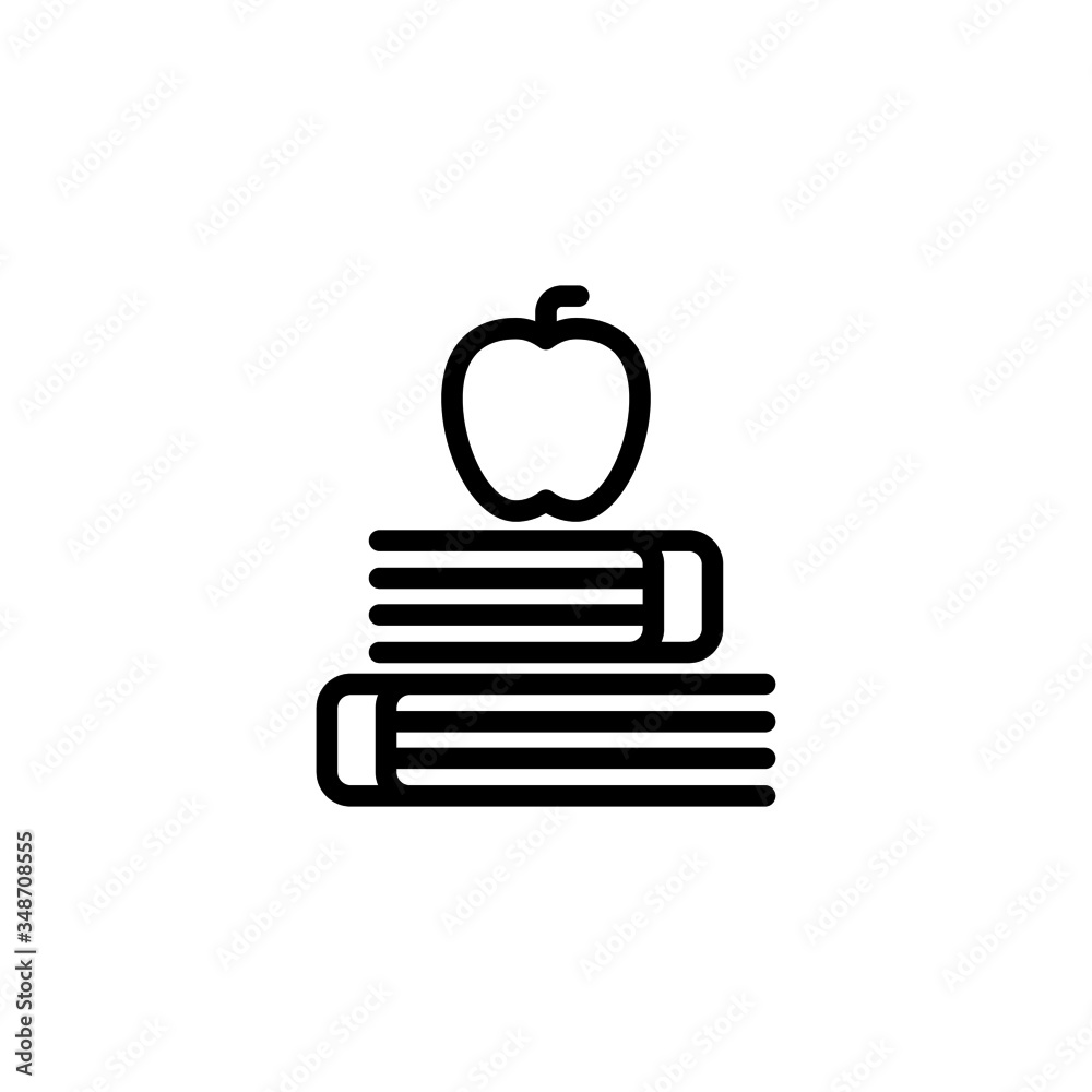 Book and apple vector icon in linear, outline icon isolated on white background Book and apple vector icon in linear, outline icon isolated on white background