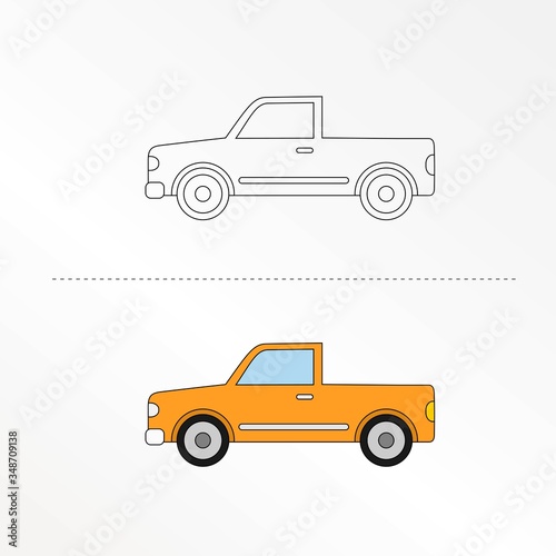 Cute Car Vector Design Illustration. Coloring book pages for kids.