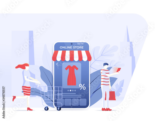 People shopping online via mobile application on smartphone