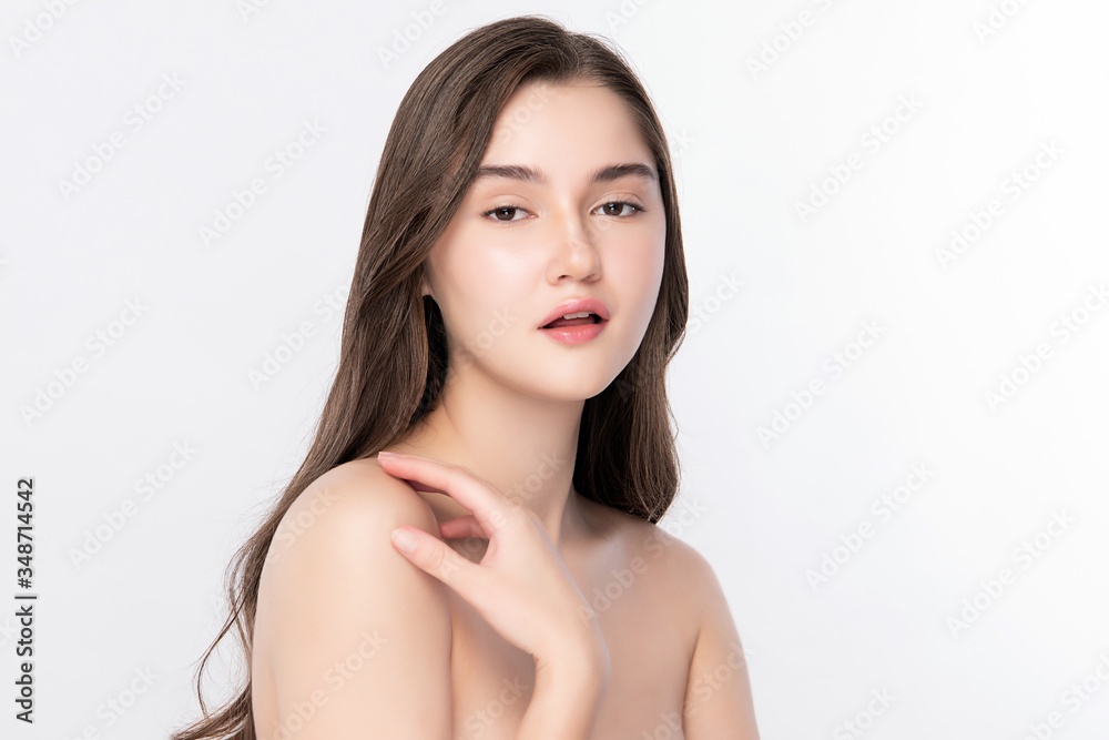 Beautiful Young Woman touching her body with fresh Healthy Skin, isolated on white background, Beauty Cosmetics and Facial treatment Concept Beautiful Young Woman touching her body with fresh Healthy Skin, isolated on white background, Beauty Cosmetics and Facial treatment Concept