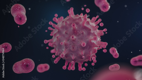 Respiratory infection causing novel coronavirus covid-19 illustration. 3d render.