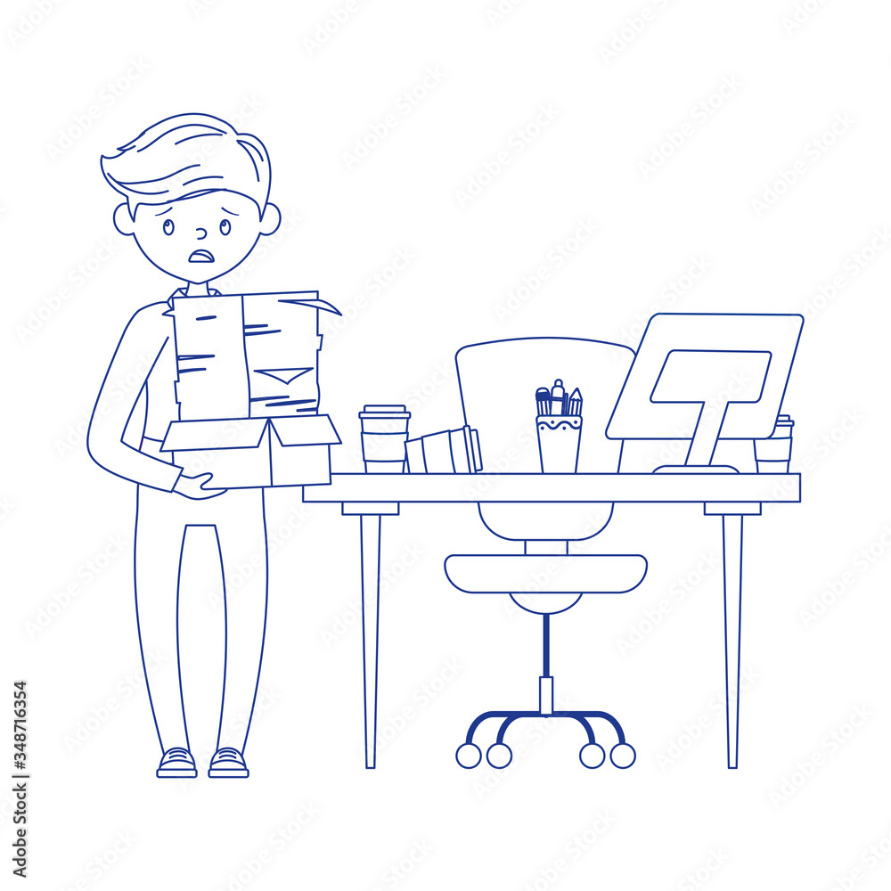 stress at work, businessman working on desk and employee with sheets stack stress at work, businessman working on desk and employee with sheets stack