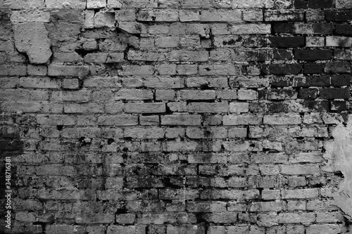 Bild auf Leinwand Old brick wall background. Grunge black and white brickwork.