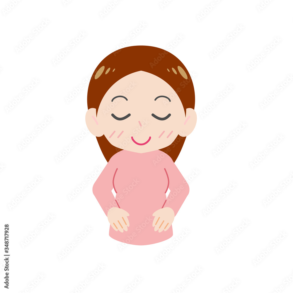おなかに手を当てる女性 おなかに手を当てる女性