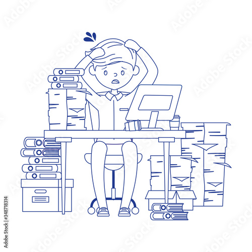 stress at work, exhausted businessman sitting in the office