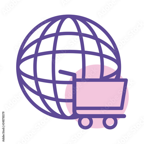 shopping cart trolley in sphere browser line style icon