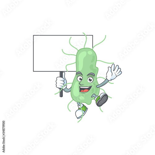 Cute salmonella mascot design smiley with rise up a board