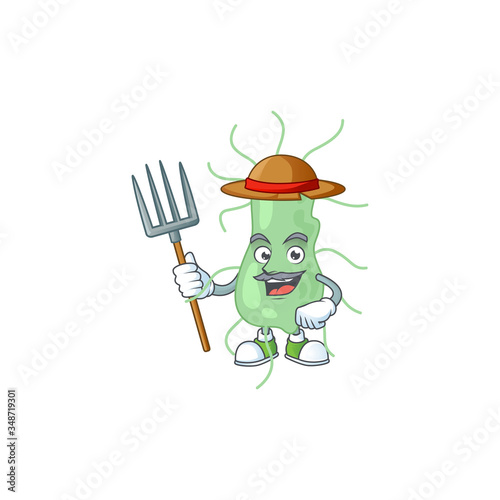 Caricature picture of Farmer salmonella with hat and pitchfork