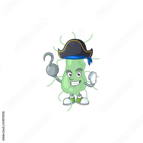 mascot design style of salmonella as a pirate having one hook hand