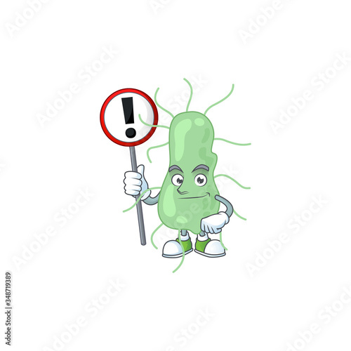 Caricature picture of salmonella holding a sign