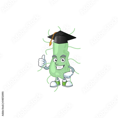 Happy face Mascot design concept of salmonella wearing a Graduation hat