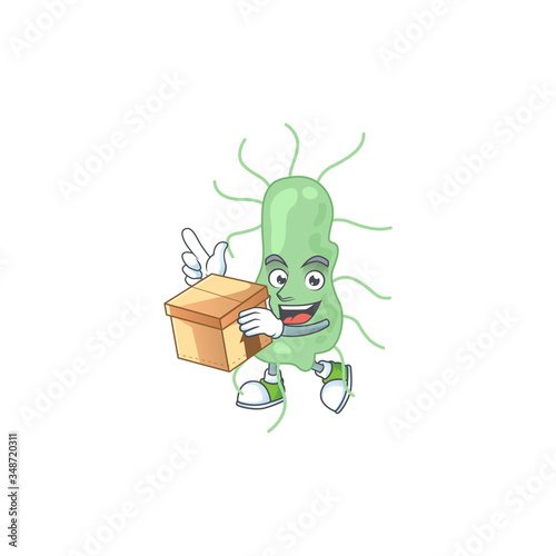 cartoon design style of salmonella having gift box