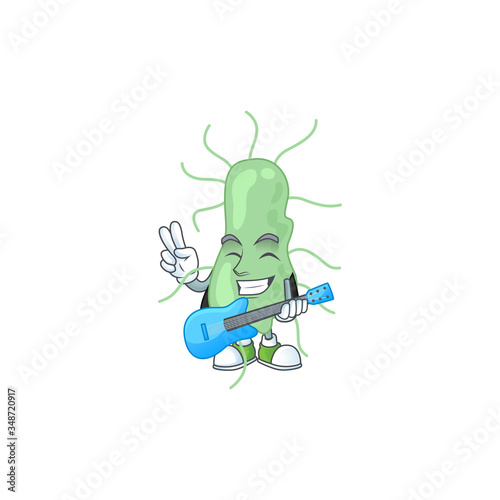 Salmonella cartoon character style plays music with a guitar