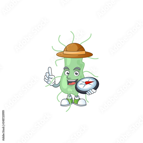 Experience explorer of salmonella cartoon character style using compass