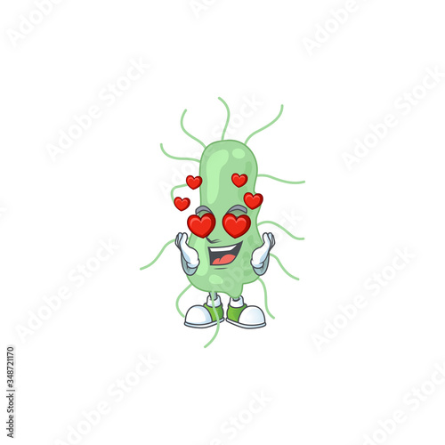 An adorable salmonella cartoon mascot style with a falling in love face