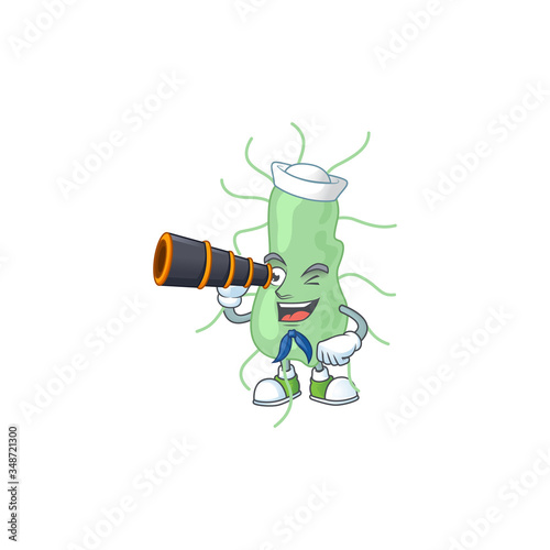 cartoon picture of salmonella in Sailor character using a binocular