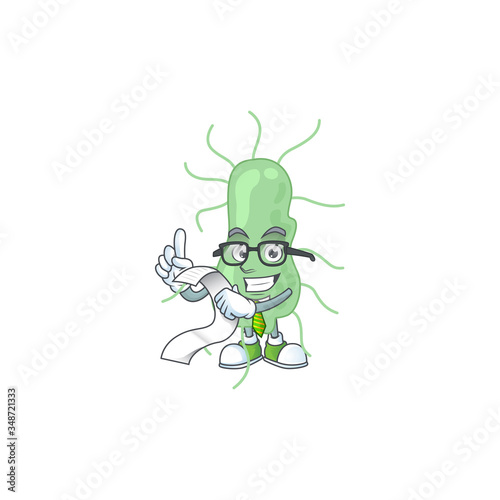 cartoon mascot design of salmonella holding a menu list