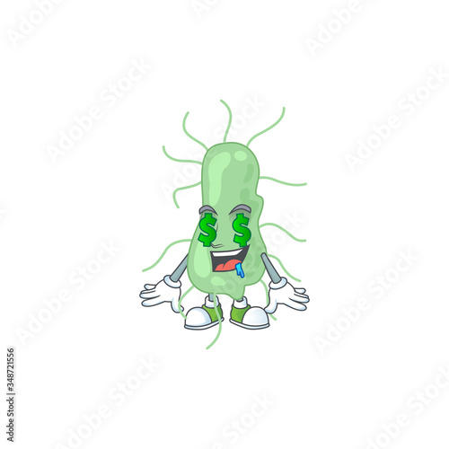 Cute rich salmonella mascot character style with money eyes