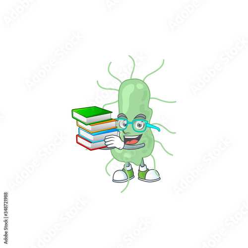 A mascot design of salmonella student having books