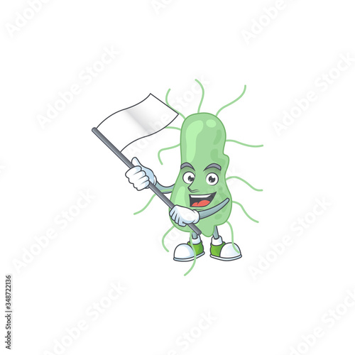 Cute caricature character of salmonella with a white flag