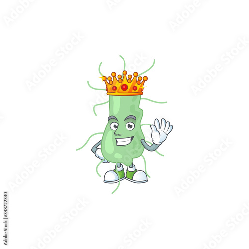 A charming King of salmonella cartoon character design with gold crown