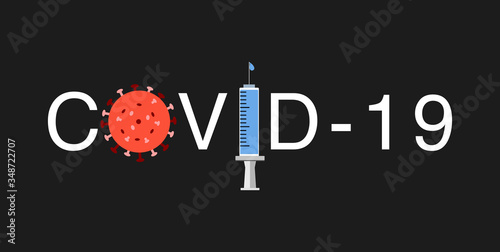 Illustration of covid-19 with virus and vaccine.