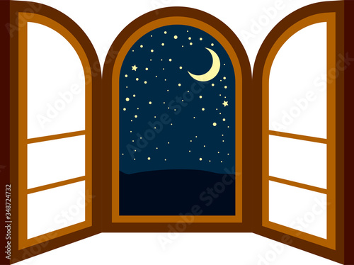 Open window frame at night