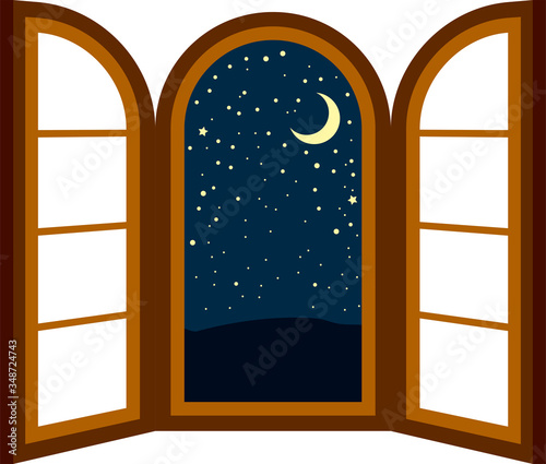 Open window frame at night