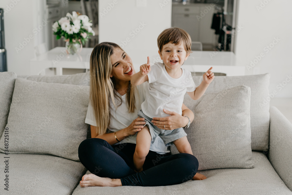 Young mom and toddler learning to count Young mom and toddler learning to count