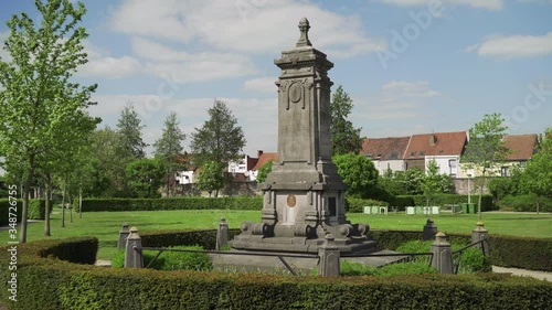 William Tyndale monument in Vilvoorde, cinematic reveal. photo