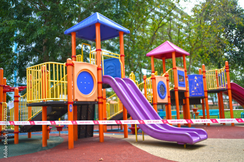 Wallpaper Mural Editorial submission - COVID19 tape barriers surrounding playground in Singapore Torontodigital.ca