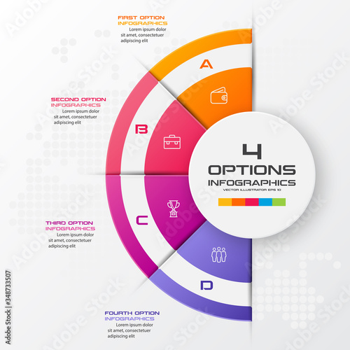 Half business circle infographics 4 steps,Abstract design element,Vector illustration.