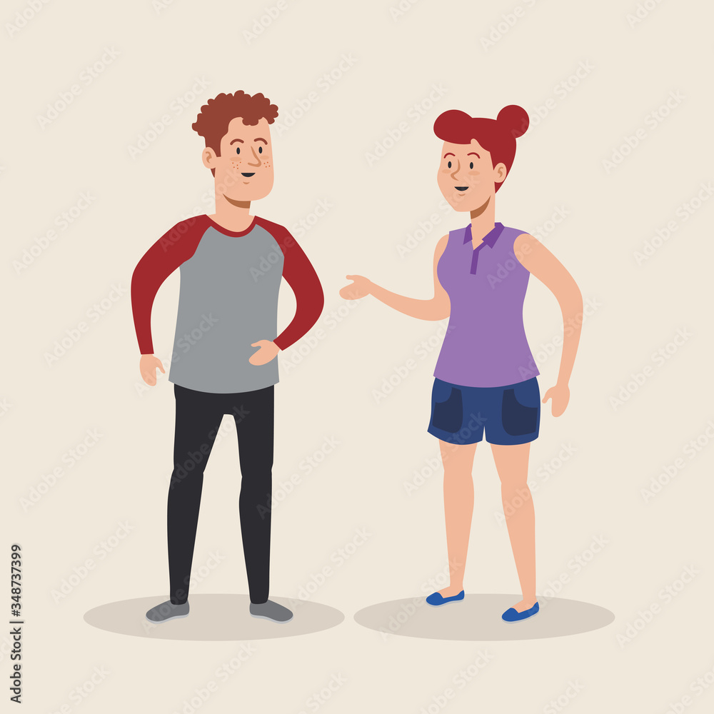 happy woman and man talking with casual clothes