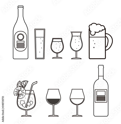 ビールとワインアイコン線画＿Drink-alcohol_line