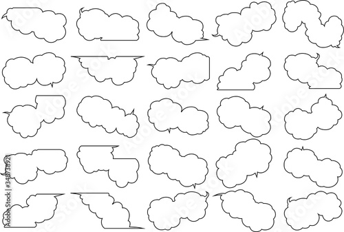 Cute cartoon cloud speech bubble connected sideways outline set