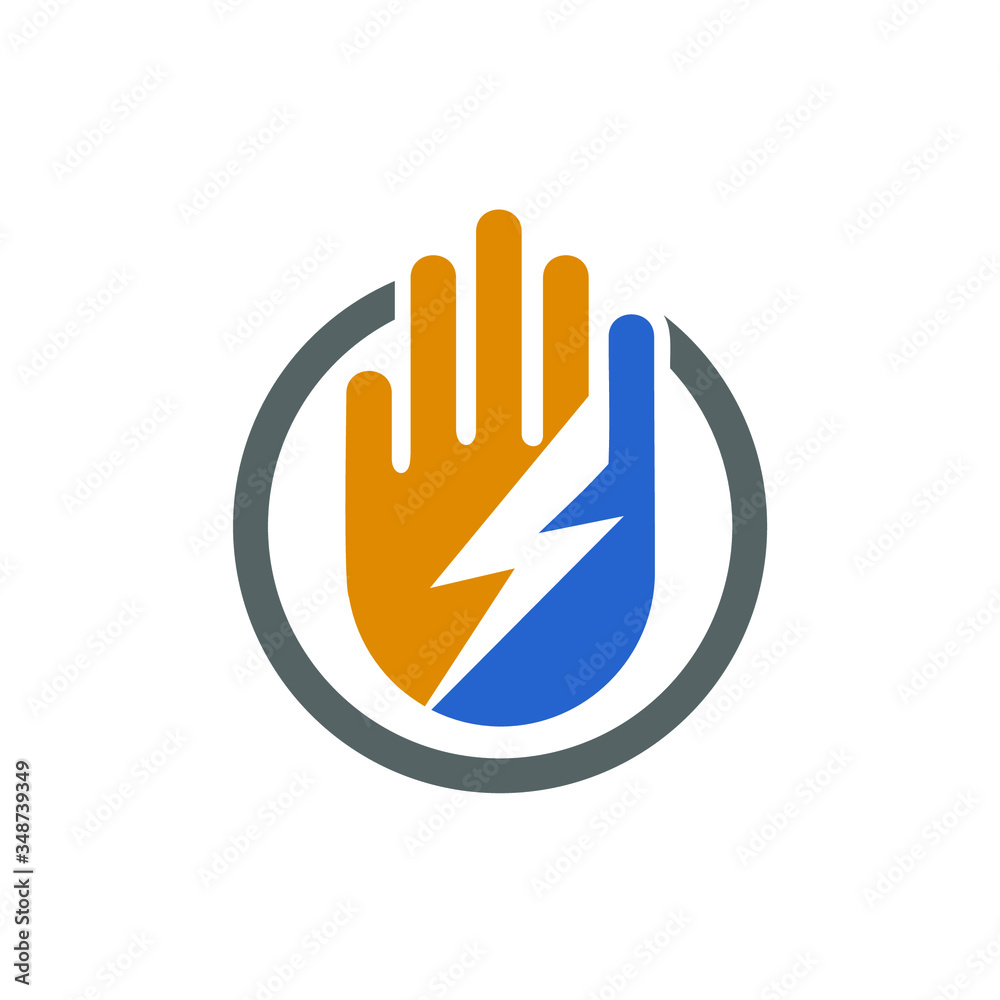 Fototapeta premium Hand with thunder sign logo design