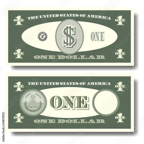 US fictitious green paper money in denominations of one dollar. Seal with pyramid Part seven