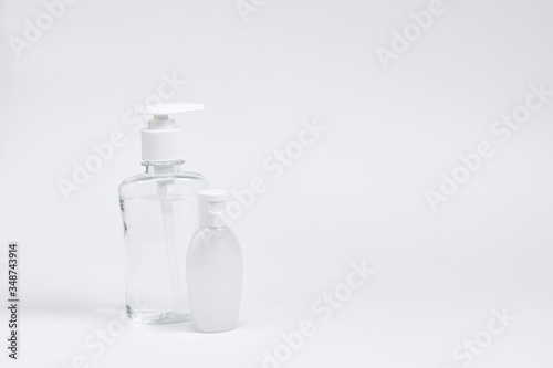 capacity or vials for liquid, cream or antiseptic on a white background. copyspace.