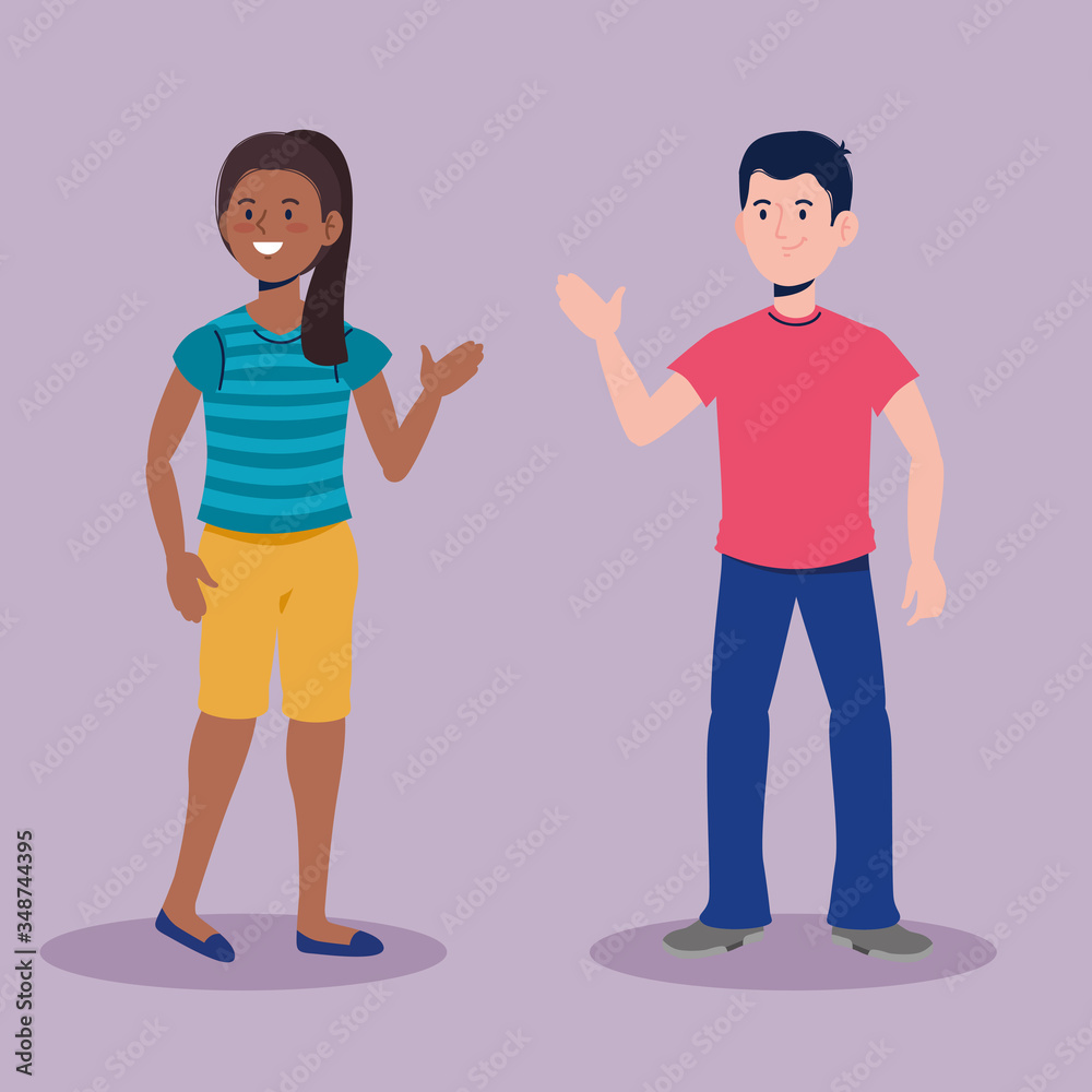 boy and girl talking with casual clothes boy and girl talking with casual clothes
