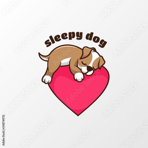 Vector Logo Illustration Sleepy Dog Cute Cartoon Style.